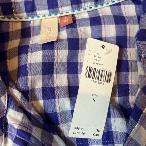 NWT Anthropologie Blue Checkered Ombré Button-down Long-sleeve Top - Picture 5 of 8